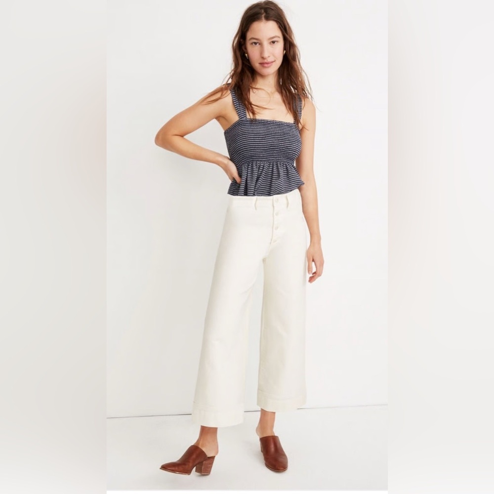 Madewell Petite Emmett Wide Leg Crop Pants Button Off White